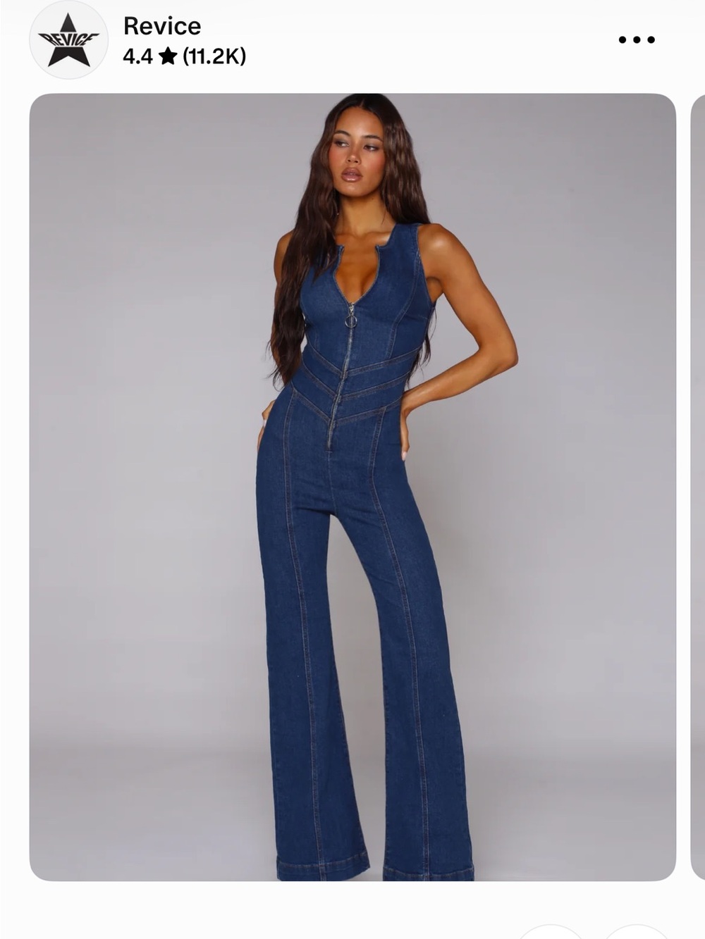REVICE Dark Blue Zip-Front Flared Denim Jumpsuit